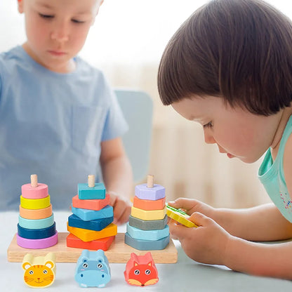 Colourful Animal Set Of Pillars Wooden Toys For Kids Montessori Toy For Girl Boys Birthday Gift for 1 to 3 Years Old Kids Wooden Toys Building Blocks For Kids Brain Development