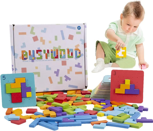 Wooden Pattern Blocks Geometric Shapes Blocks Pattern Blocks Puzzles for Kids 4 to 8 Early Educational Toy for Kids
