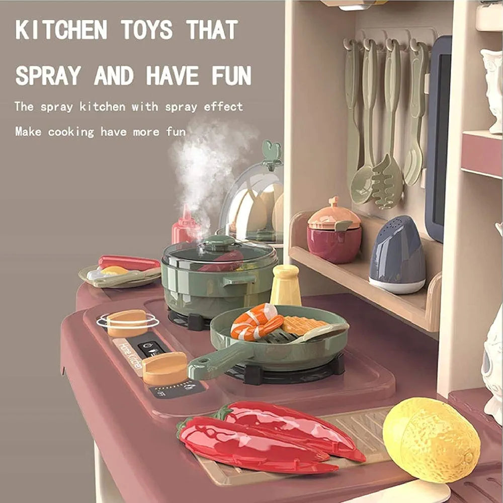 65 Piece Orginal Spraying Mist Kitchen Set with Light Sound Sink Water Steam Accessories Set with Light and Sound for Kids