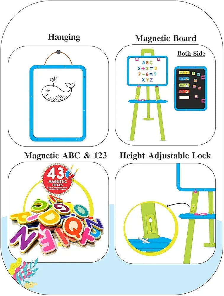 Peppa pig Adjustable Height Magnetic 8 in 1 Double Sided writing Easel Board for Kids