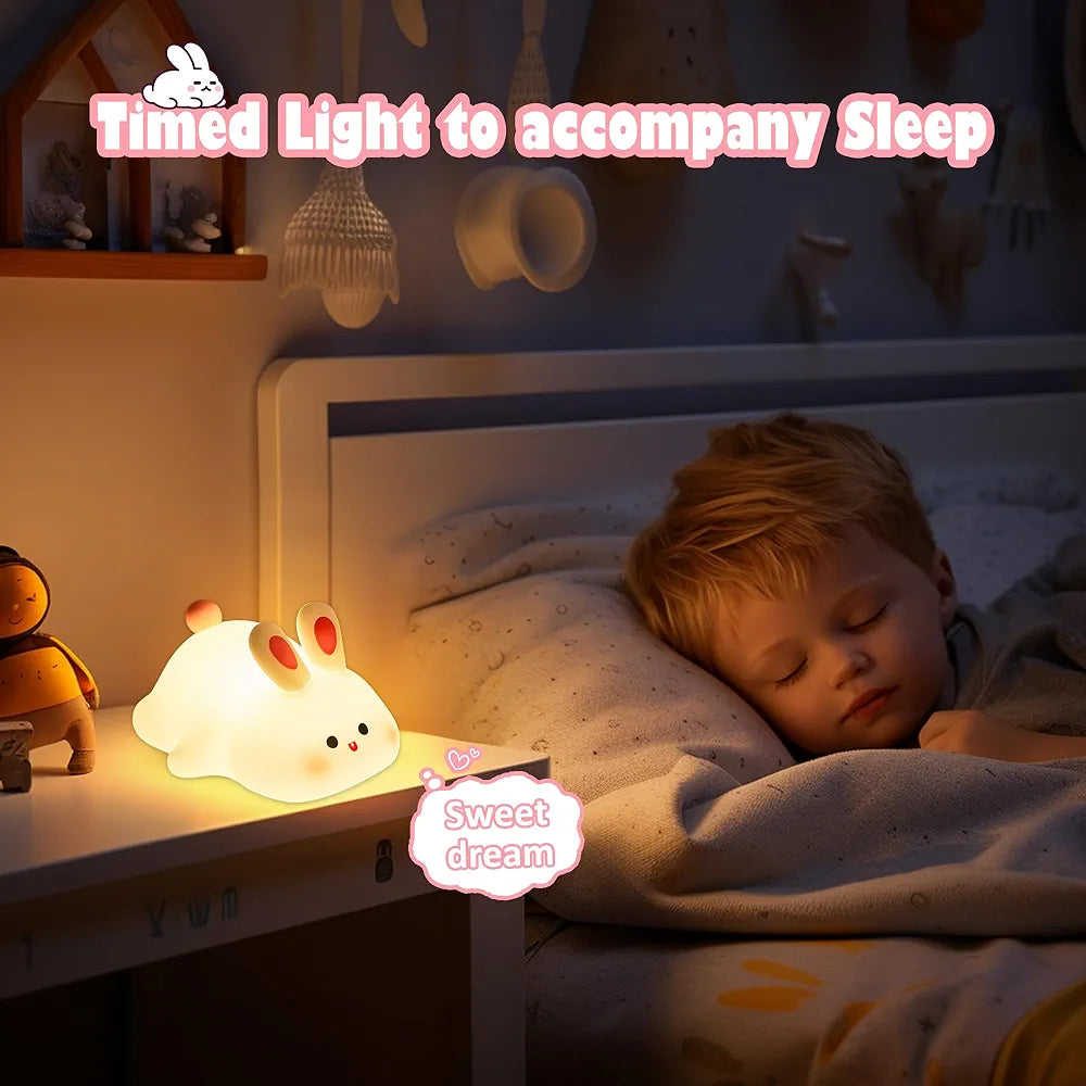 Big Face Rabbit silicone night light.soft lighting, tapping sensor, timed light off,rechargeable,birthday gifts for boys girls