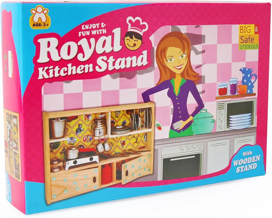 Royal Kitchen Stand Kitchen Set, Mini Stainless Steel Utensils, Wooden Stand, Roleplay Toy for Kids, Playset Kitchen Set for kids