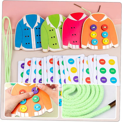 Button Threading Board Early Educational Toy Color Matching Toy Kids Sewing Threading Crafts Clothes Button Board Game Lacing Puzzle Crusher Toddler Cotton Rope Portable for kids Learning purpose