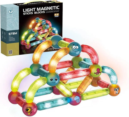 Light Magnetic Building Blocks Toy for Kids Magnetic Glow in The Dark Toy Set Different Sizes & Curve Shaped for Boys and Girls