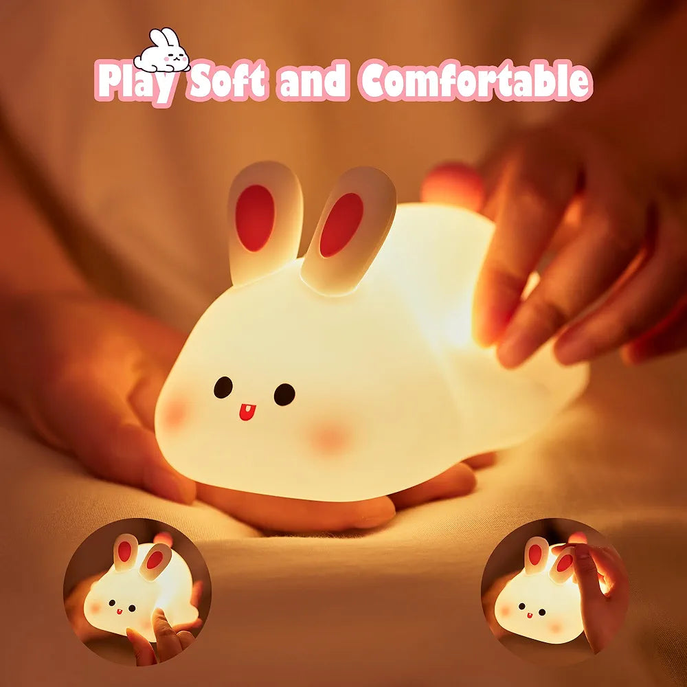 Big Face Rabbit silicone night light.soft lighting, tapping sensor, timed light off,rechargeable,birthday gifts for boys girls