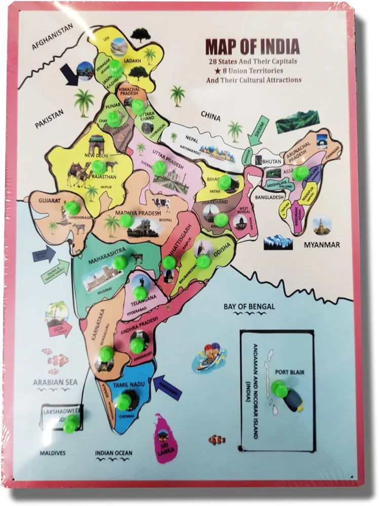 India Map Educational Puzzle Toy for Kids 28 States 8 Union Territories and Capitals Durable and Safe Lightweight and Portable Ideal Gift for Birthdays and Holidays
