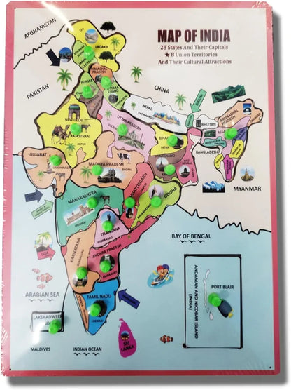 India Map Educational Puzzle Toy for Kids 28 States 8 Union Territories and Capitals Durable and Safe Lightweight and Portable Ideal Gift for Birthdays and Holidays