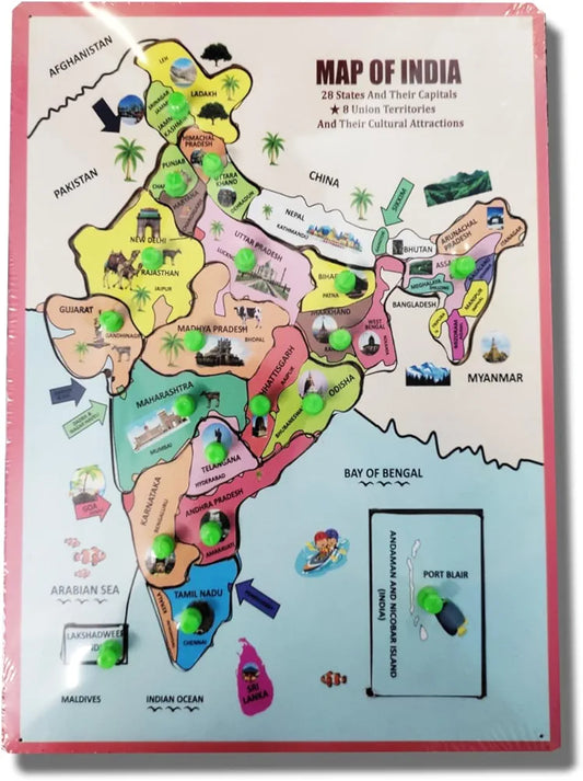 India Map Educational Puzzle Toy for Kids 28 States 8 Union Territories and Capitals Durable and Safe Lightweight and Portable Ideal Gift for Birthdays and Holidays