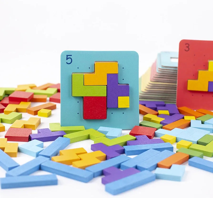 Wooden Pattern Blocks Geometric Shapes Blocks Pattern Blocks Puzzles for Kids 4 to 8 Early Educational Toy for Kids