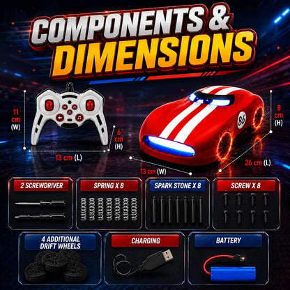Spark Stone RC Drift Racing Car for Kids | 2.4GHz Rechargeable RC Car | Spark Effect on All 4 Wheels | 20 KM/H High Speed