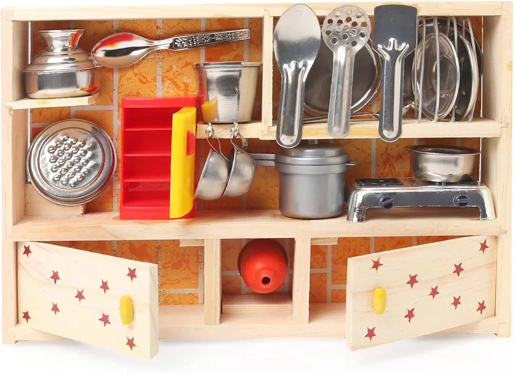 Royal Kitchen Stand Kitchen Set, Mini Stainless Steel Utensils, Wooden Stand, Roleplay Toy for Kids, Playset Kitchen Set for kids