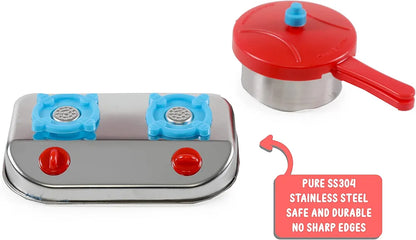 Junior Cook Kitchen Set Cute and high Quality Pure Stainless Steel Mini Toy Kitchen Set for Girls Age 3 Years Plus no Sharp Edges