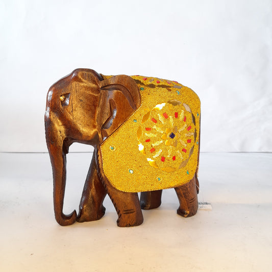 Wooden Elephant T.D G. Microbead and Brass Chip Texured