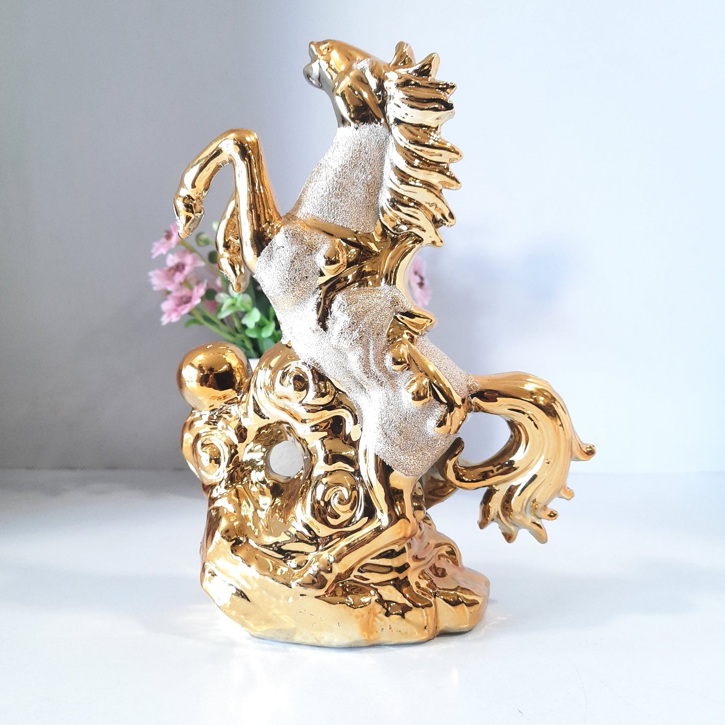 Horse golden ceramic showpiece