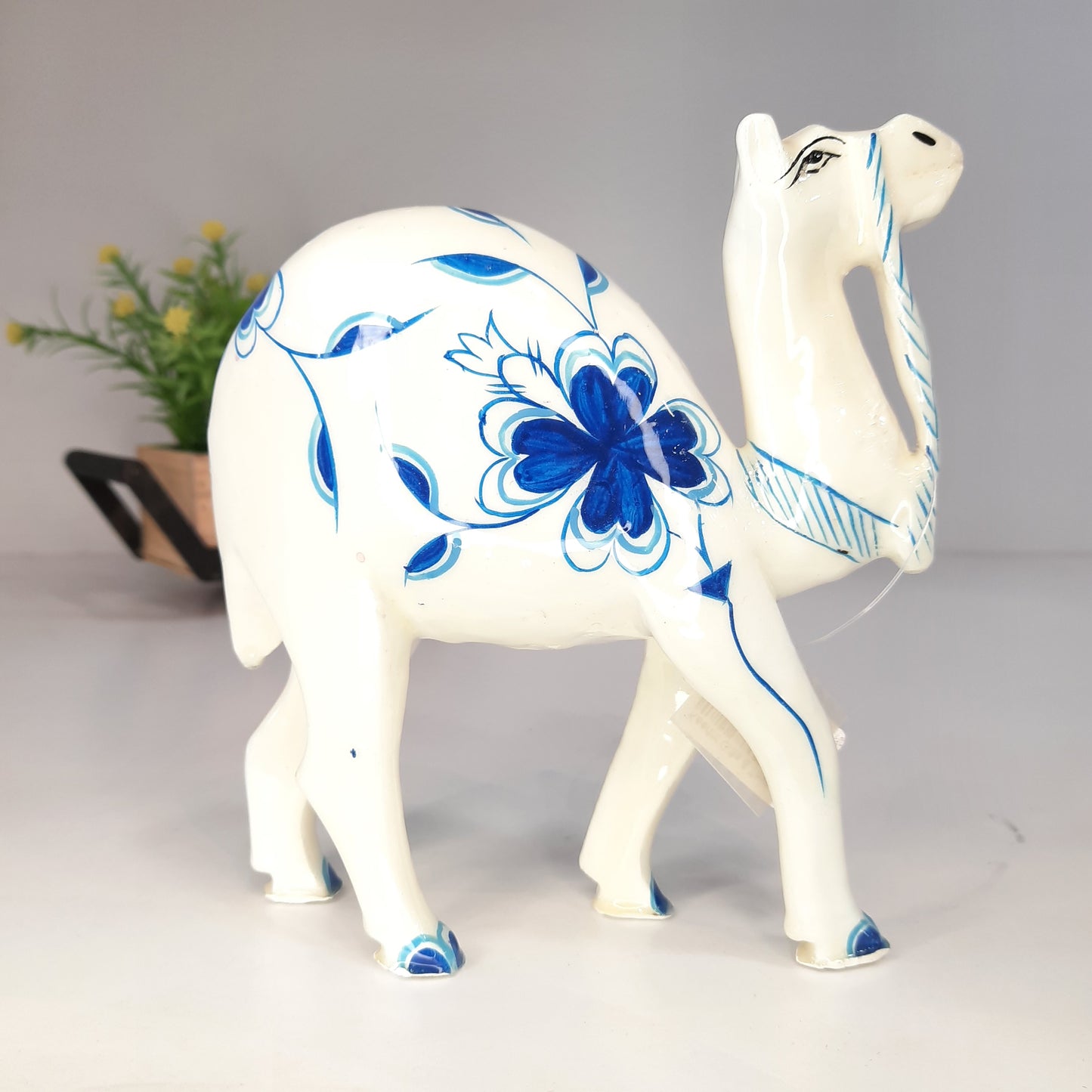 Wooden Camel Black & White Painted
