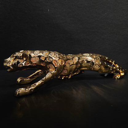 Jaguar Statue gold Shiney with Ornaments Animal showpiece Desktop Sculpture Figurine Shelf Decor