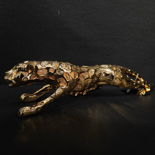 Jaguar Statue gold Shiney with Ornaments Animal showpiece Desktop Sculpture Figurine Shelf Decor