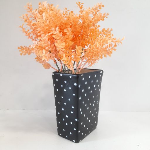 Rectangular shaped white Doted Ceramic Pot Handmade Handpainted Ceramic Pot for Plants Without Plant for Indoor, Home, Garden Decor Ceramic pot