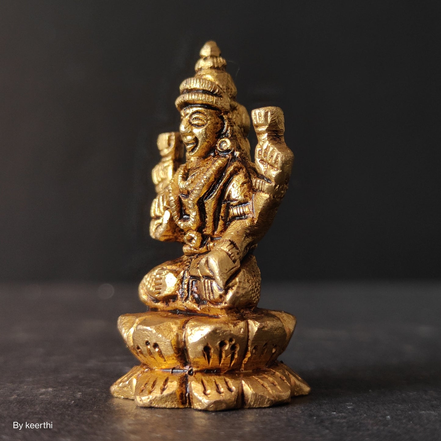 Brass Small Laxmi Ji Sitting on Kamal Flower Beautifull Base Carving Work Mahalaxmi Maa Devi Murti Home Statue Idol
