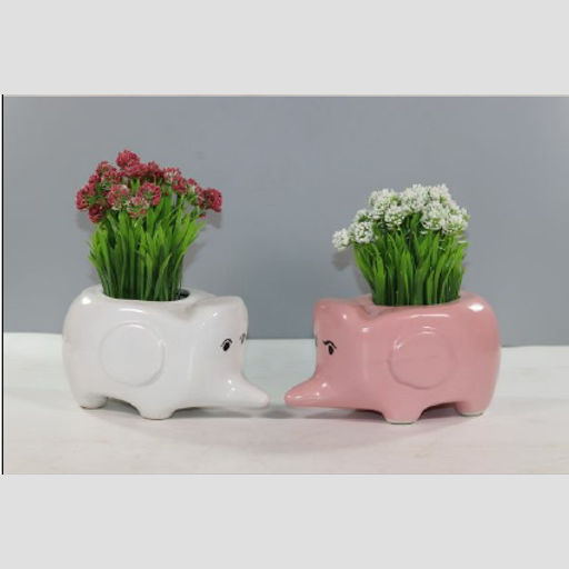 Leafy Tales Elephant Shape Ceramic Pot for home & office