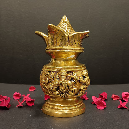 Brass antiques Kalasham with Lakshmi and Ganesh designs