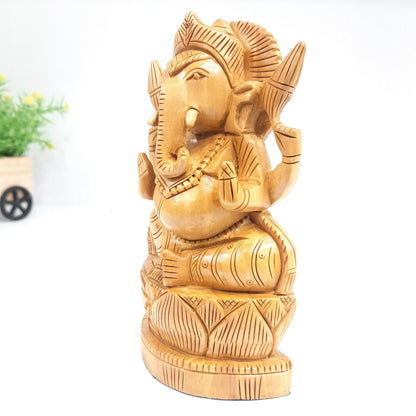 Wooden Ganesh Figure Sitting Super Fine