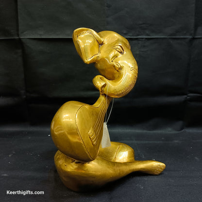 Modern Ganesh playing sitar brass antique idol