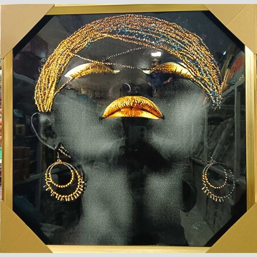 African Golden Make Up Woman Crystal Painting for Background of a couch