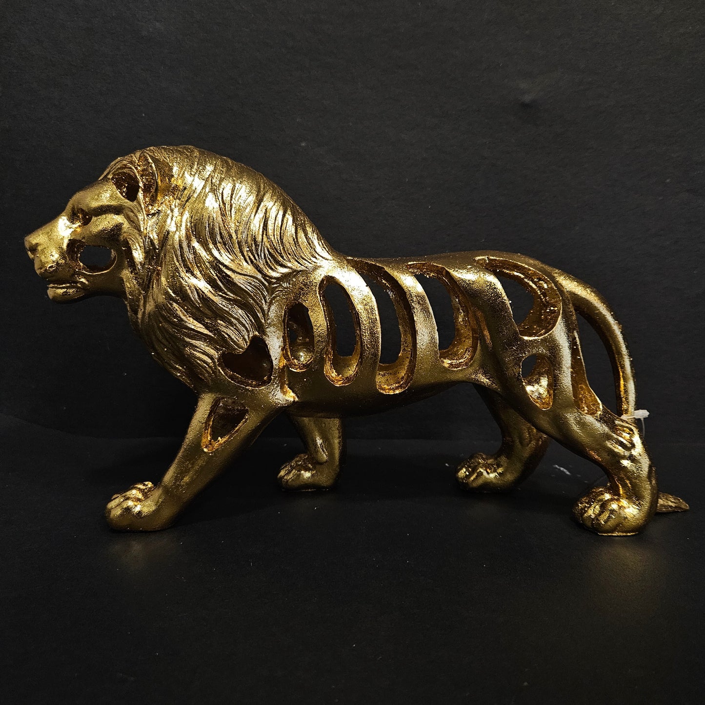 Lion Statue gold Shiney with Ornaments Animal showpiece Desktop Sculpture Figurine Shelf Decor