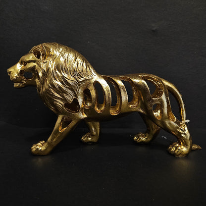 Lion Statue gold Shiney with Ornaments Animal showpiece Desktop Sculpture Figurine Shelf Decor