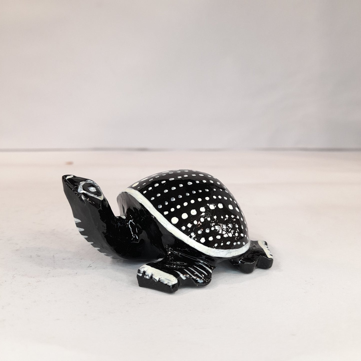 Wooden Turtle Black & White Painted