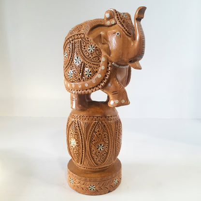 Wooden Elephant U/Cut on U/Cut Ball Inlaid