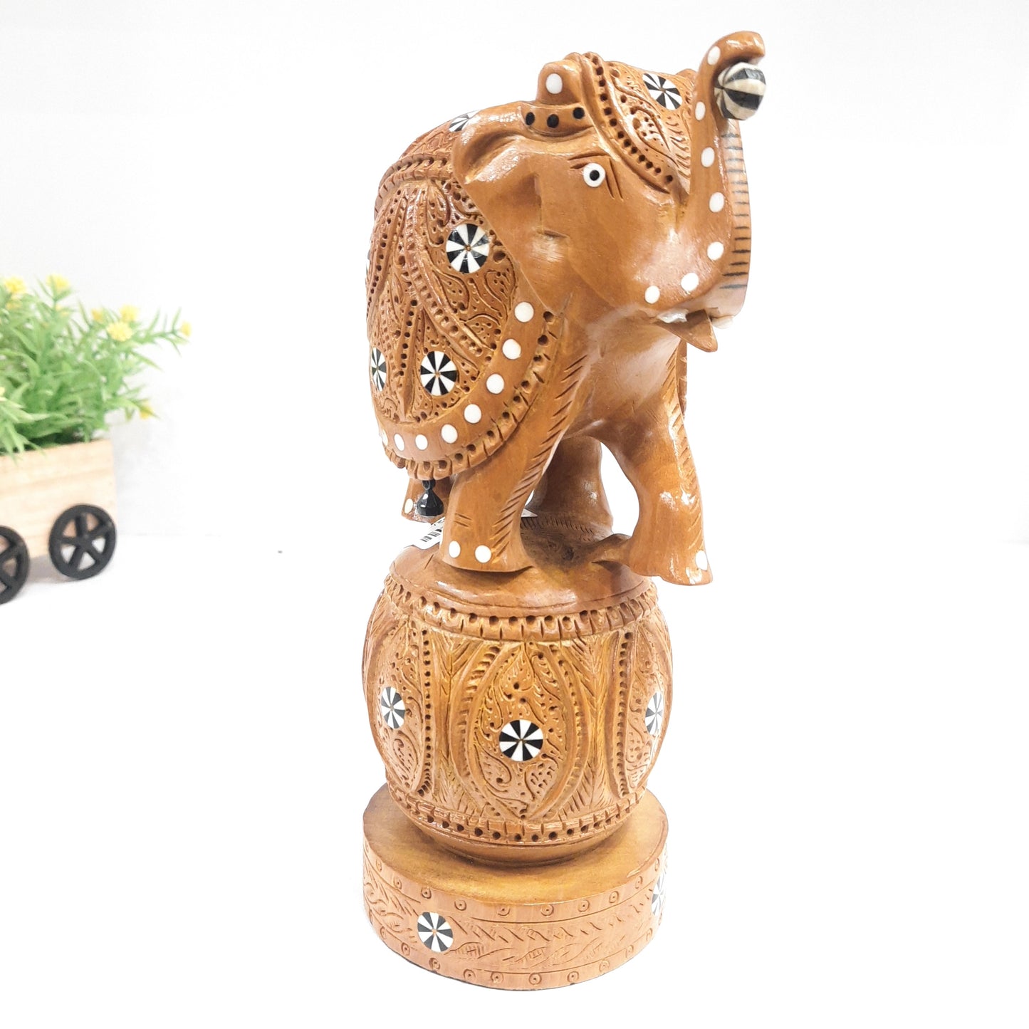 Wooden Elephant U/Cut on U/Cut Ball Inlaid