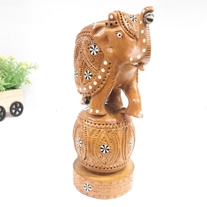 Wooden Elephant U/Cut on U/Cut Ball Inlaid