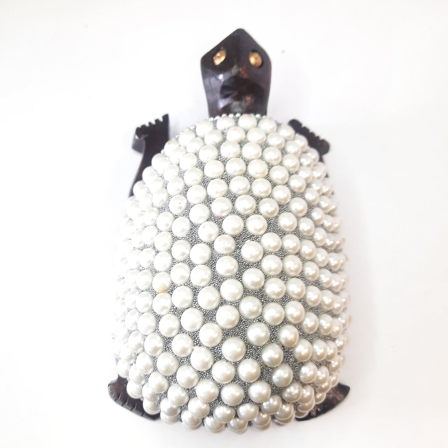 Wooden Elephant W/Pearl And Silver Paint