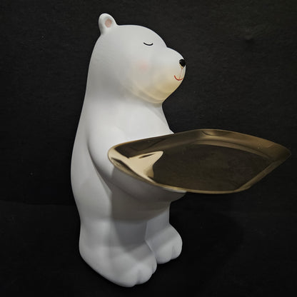 Polar Bear Sculpture Tray Sundries Storage for Entrance Sitting Posture Home Decor Traditional Showpiece Figurine Modern Decorative Figurine