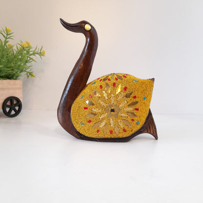 Wooden Duck Golden Microbead and Brass Chip Texured