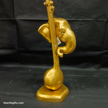 Sitar playing Ganesh brass antique idol