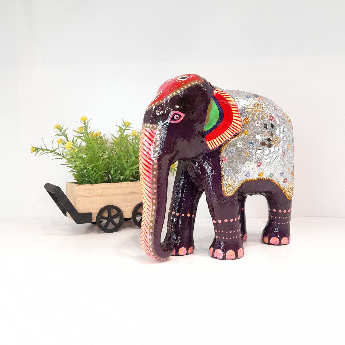 Resin Elephant W/Black Micro Beads With White Beads
