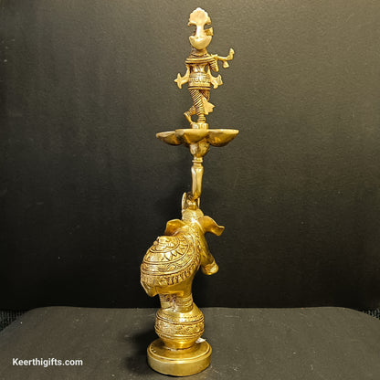 Kirshna and elephant beautiful brass antique Diya