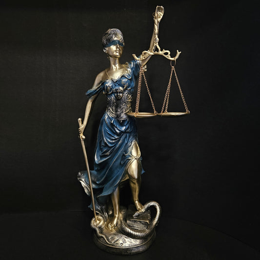 Lady Justice Statue Andha Kanoon Statue Insaaf Ka Tarazu Blindfolded Blue Golden Finish Ideal for Law Offices Home Decor Legal Professionals showpiece Figurine