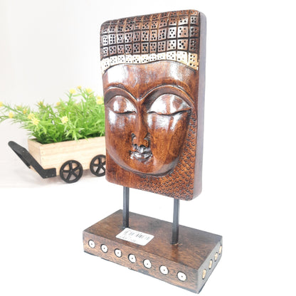 Wooden Buddha Face Panel on Stand Oxod