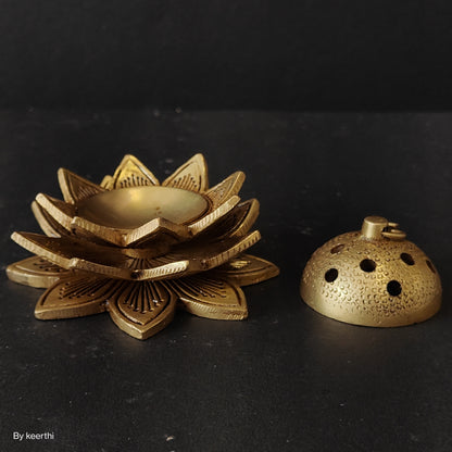 Lotus Dhoop Dani Handcarved Brass Incense Burner