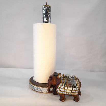 Wooden Paper Towel Holder With Elephant Glass Work