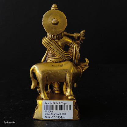 Brass Lord Krishna with Cow Statue