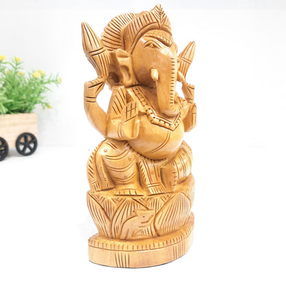 Wooden Ganesh Figure Sitting Super Fine