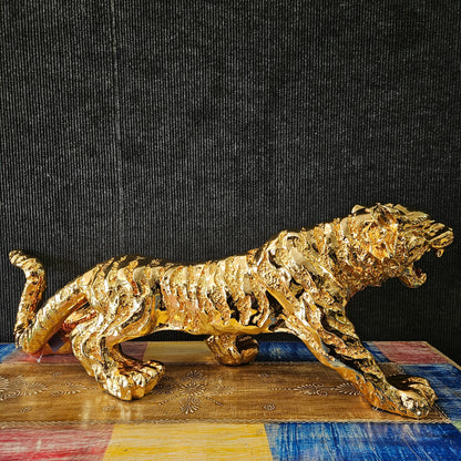 Gold Tiger Sculpture Statue showpiece Figurine for Home and Office Decoration