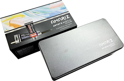 Doms Amariz Artist's Acrylic Colours, a set of 12 acrylic paint tubes, each containing 40ml of paint.