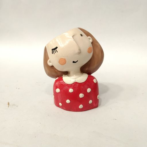 Cute smiling doll in red dress planter for indoor plants, cactus & succulents