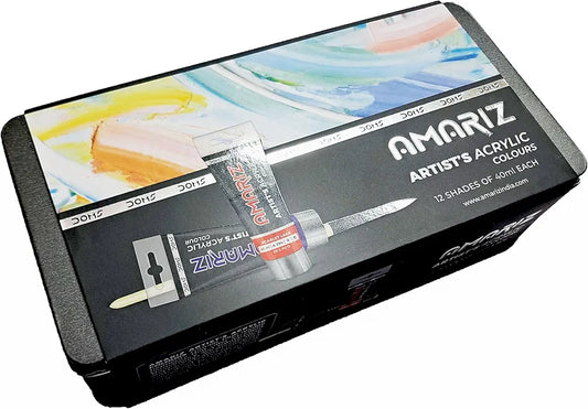 Doms Amariz Artist's Acrylic Colours, a set of 12 acrylic paint tubes, each containing 40ml of paint.